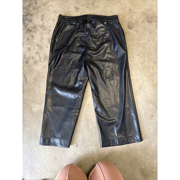 Soft Surroundings Rivka Faux Leather Pants Black Pull On 1X Wide‎ Leg Stretch - Picture 11 of 13